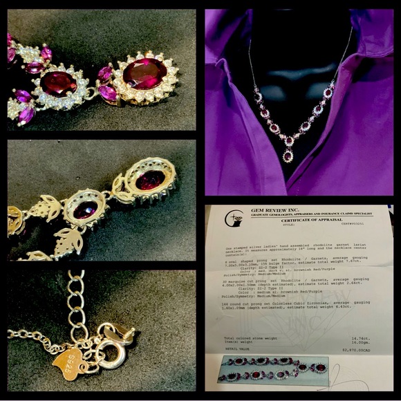 Custome 14ct violet red garnet necklace (w) certificate and apraisal documents. - Picture 1 of 9